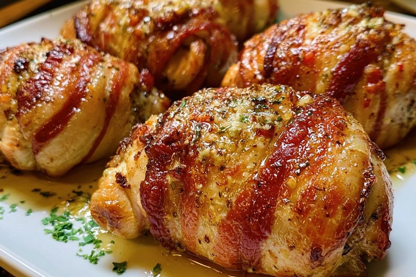 Bacon Wrapped Garlic Parmesan Chicken