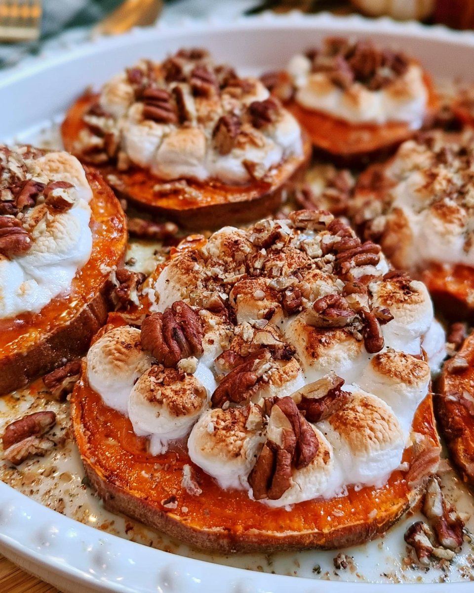 Sweet Potato Medallions Topped with Marshmallows and Pecans