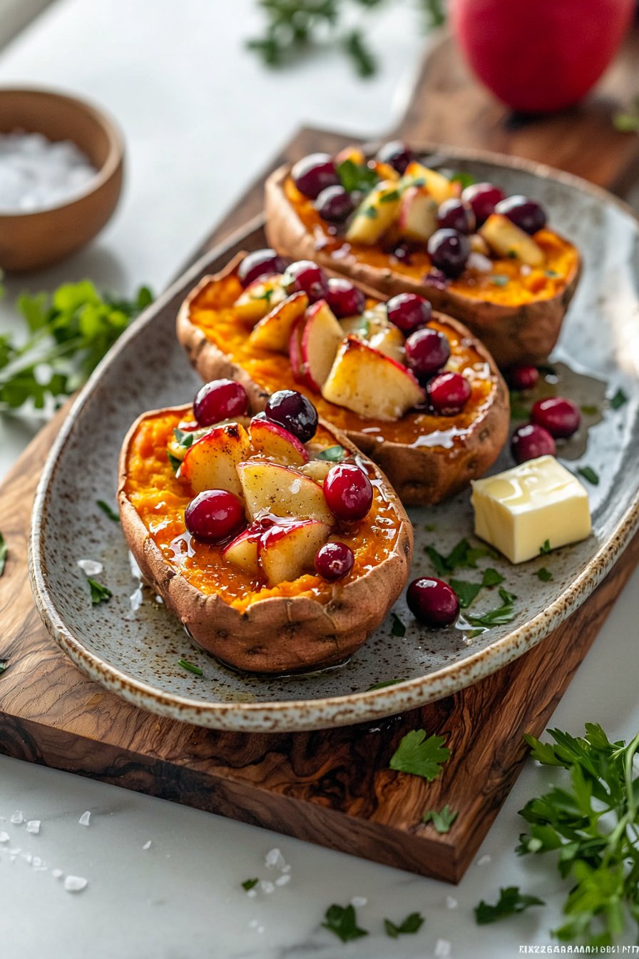 Cranberry-Apfel zweimal gebackene Süßkartoffeln