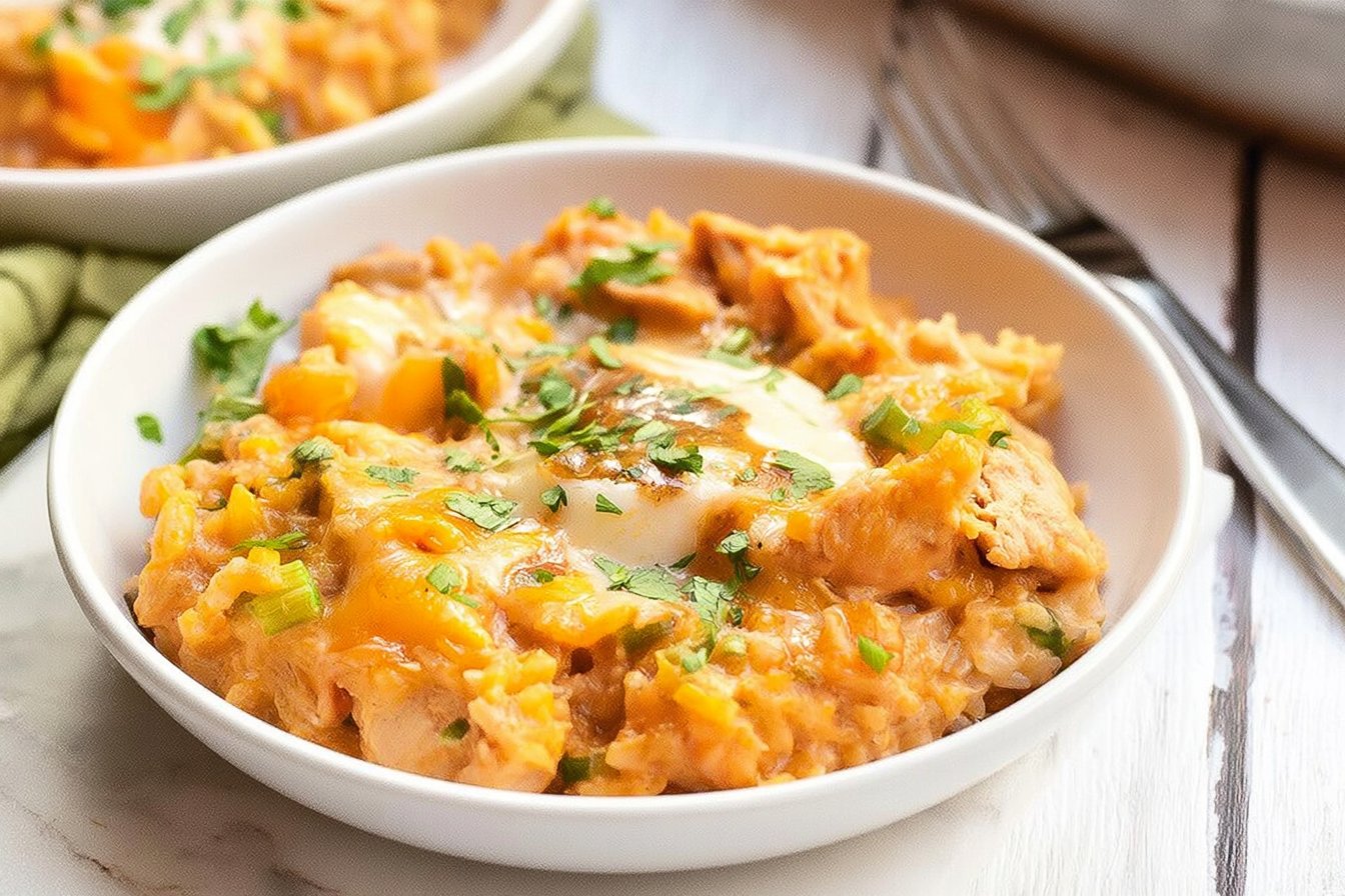 Baked Cheesy Chicken And Rice Casserole