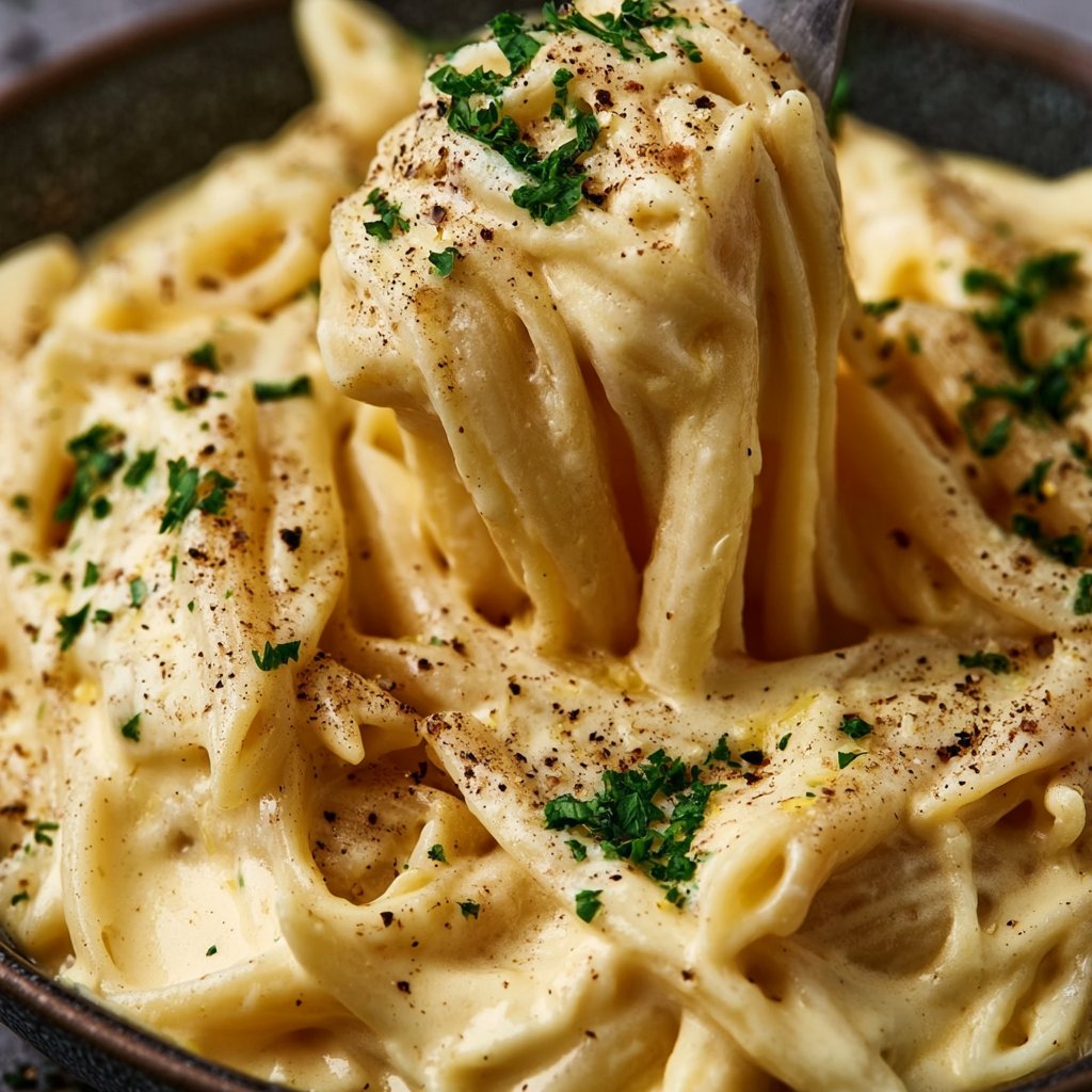 Schnelle Nudeln in cremiger Käse-Sahne