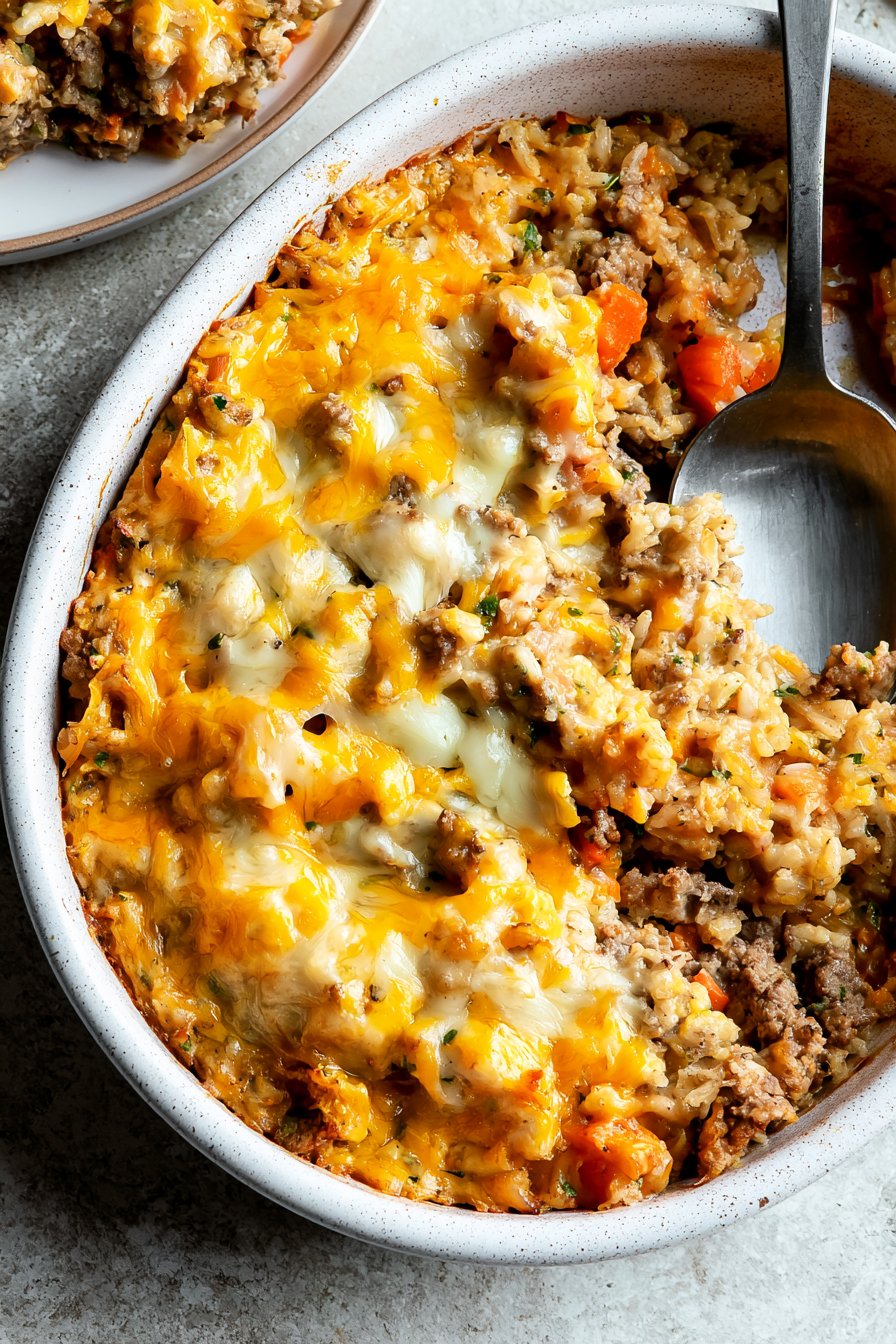 Cheesy Ground Beef and Rice Casserole