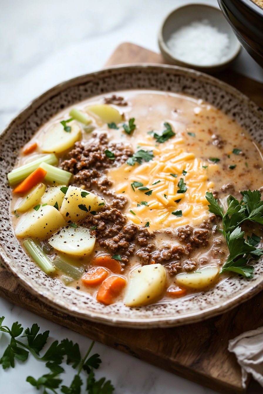 Einfache Crockpot Cheeseburger Suppe