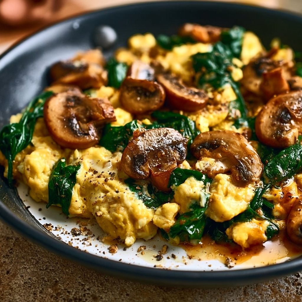 Mushroom Spinach Scrambled Eggs