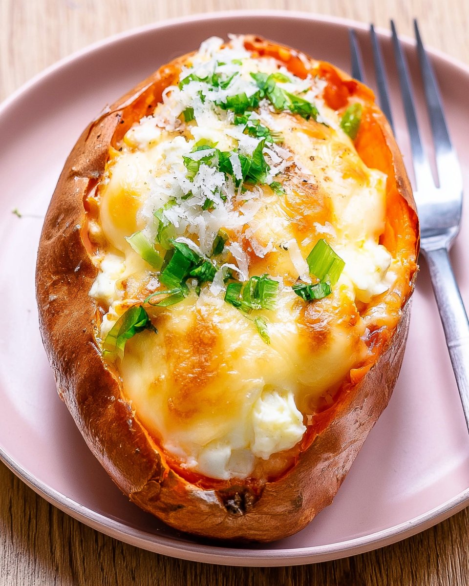 High Protein Cheese Stuffed Sweet Potato