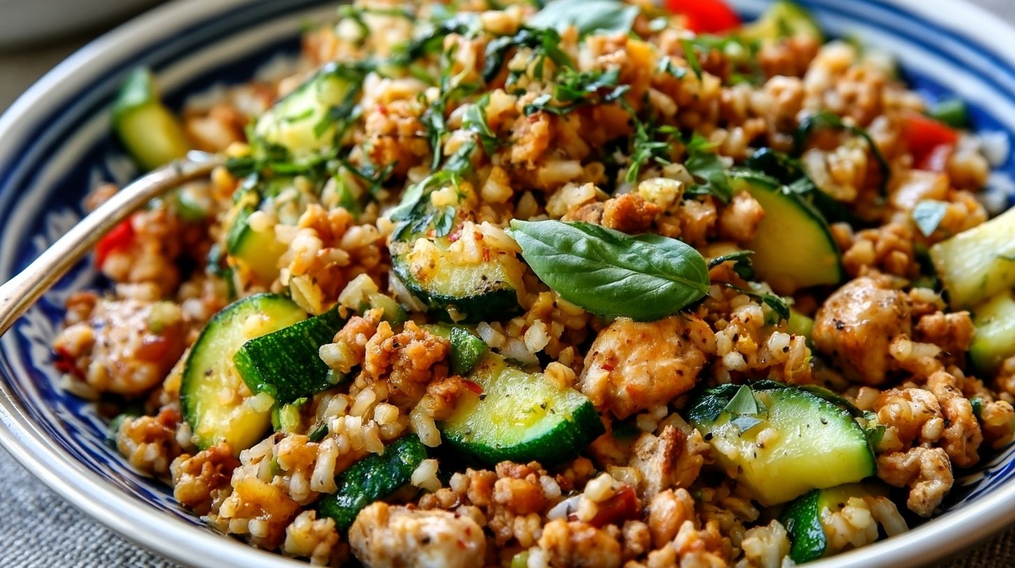 Ground Chicken Zucchini Rice Skillet