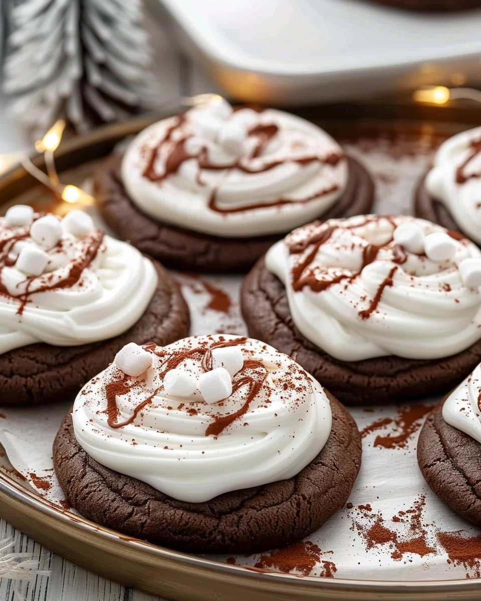 Hot Cocoa Cookies with Fluffy Marshmallow Frosting