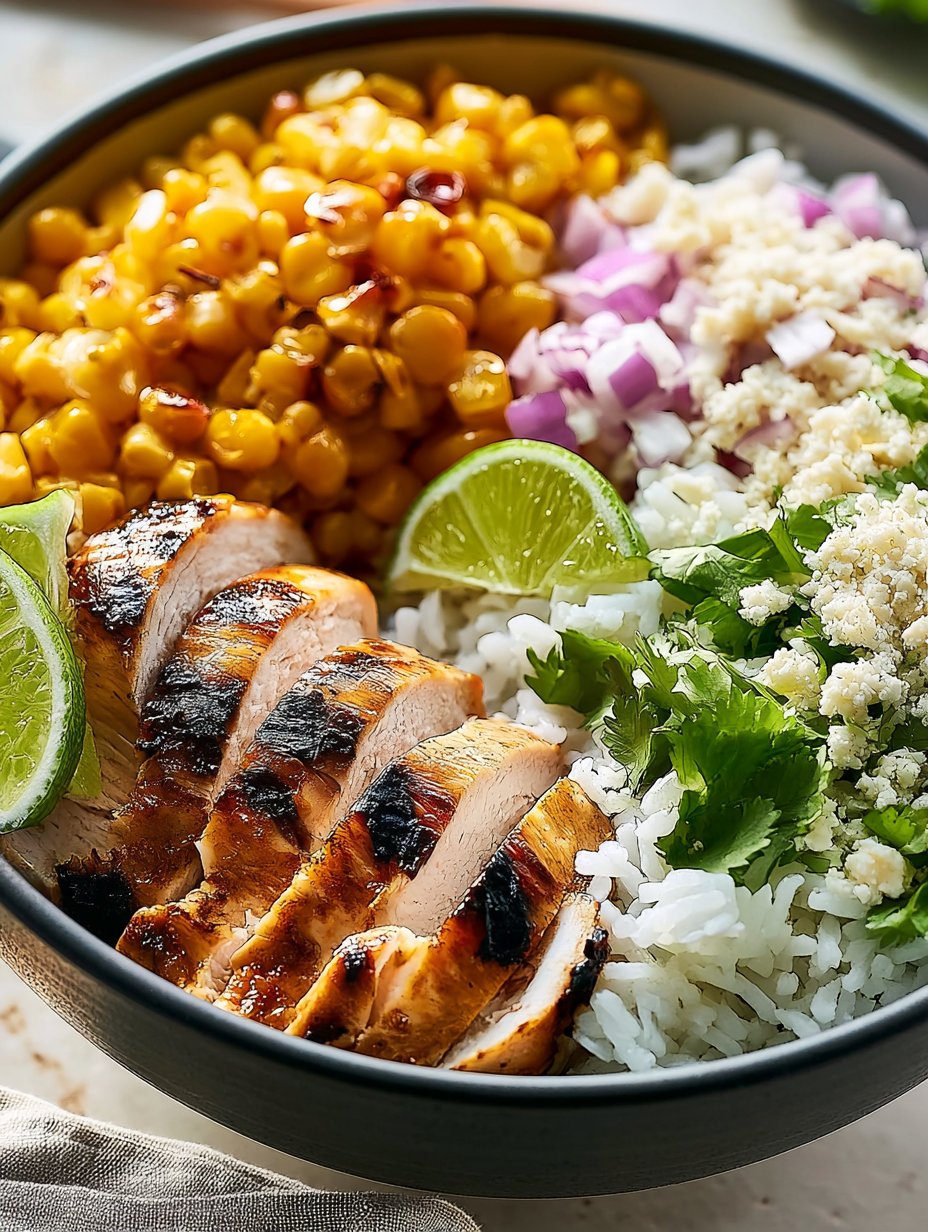 Tazón de arroz saludable de pollo y batata