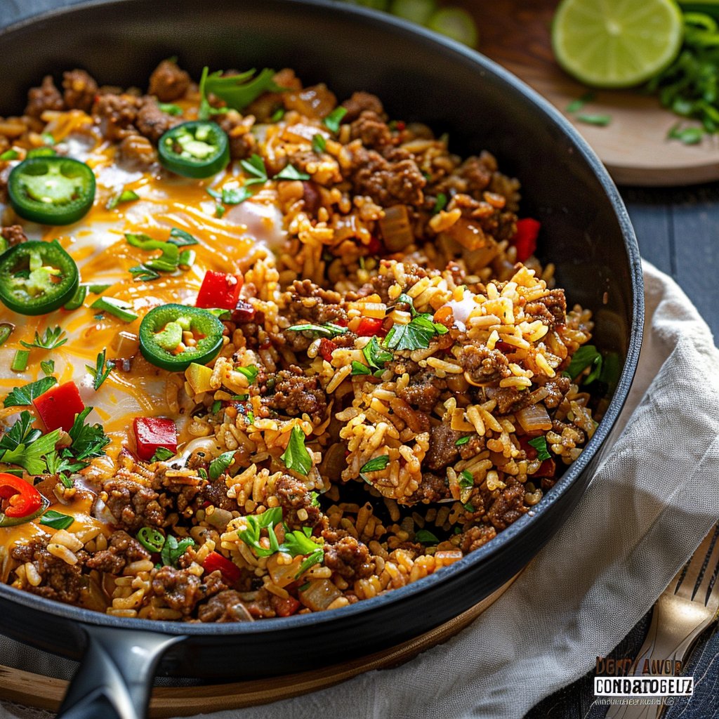 One Pot Cheesy Cajun Beef Rice