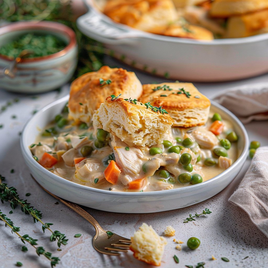 Cozy Turkey Pot Pie Casserole with Buttermilk Biscuits