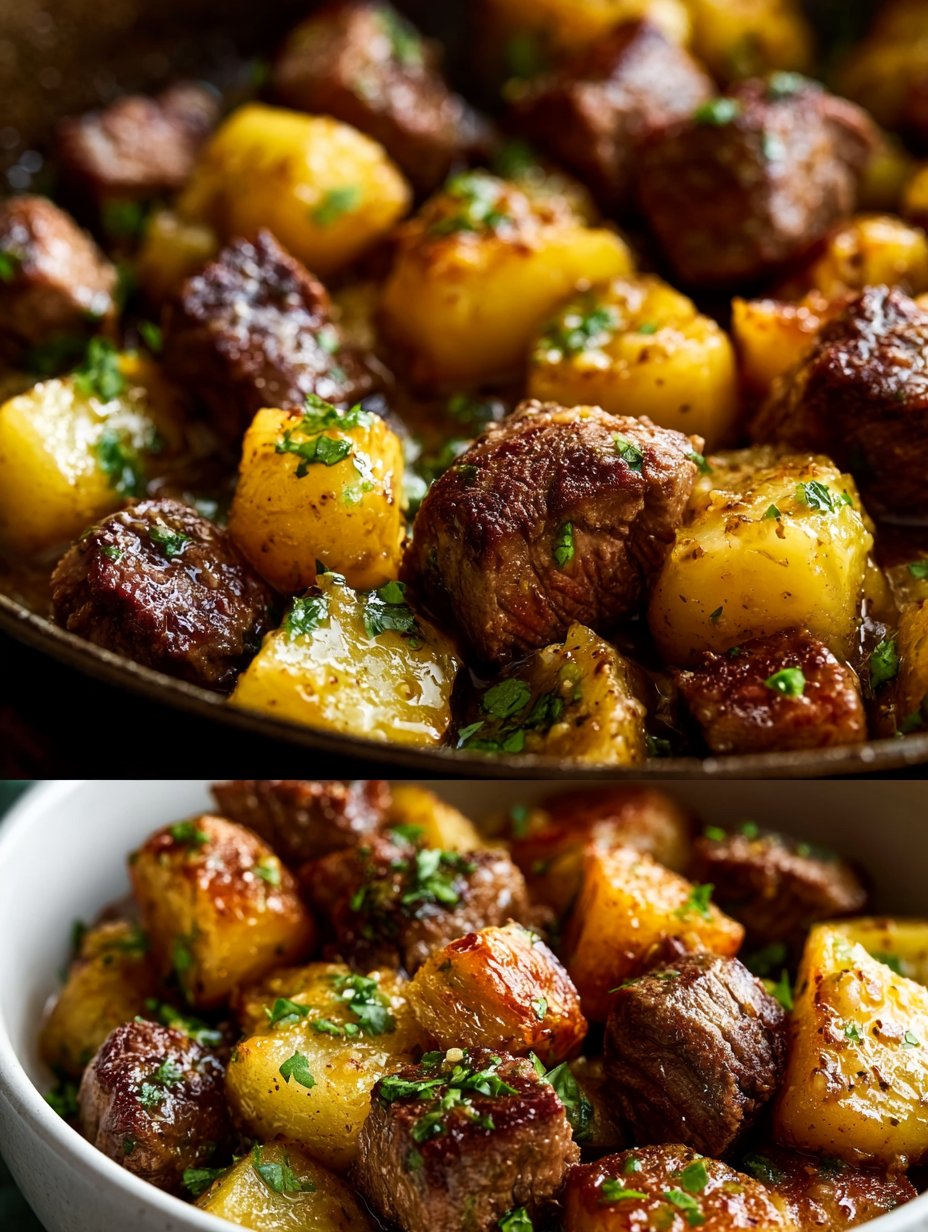 Bistec con Mantequilla de Ajo y Papas