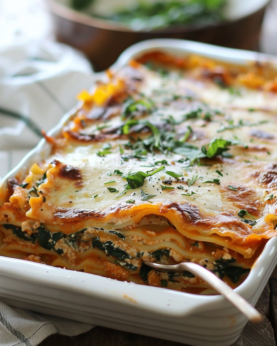 Vegetarian Pumpkin Spinach Lasagna