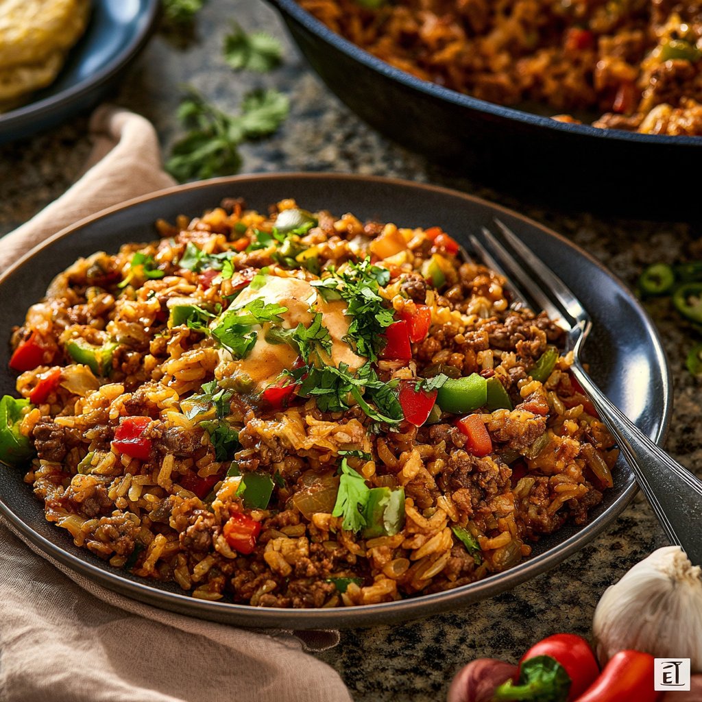 One Pot Cheesy Cajun Beef Rice