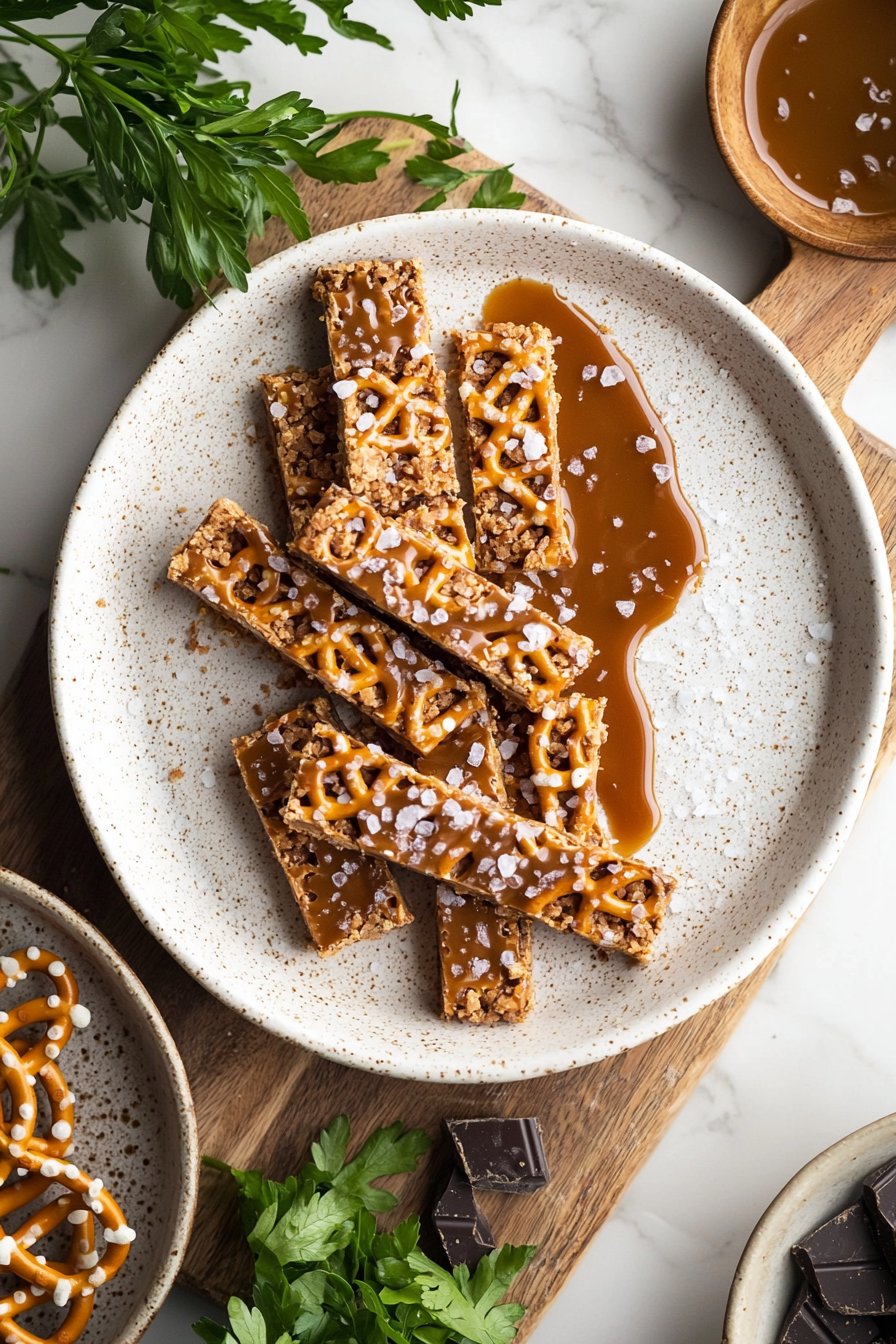 No-Bake Salted Caramel Pretzel Bars
