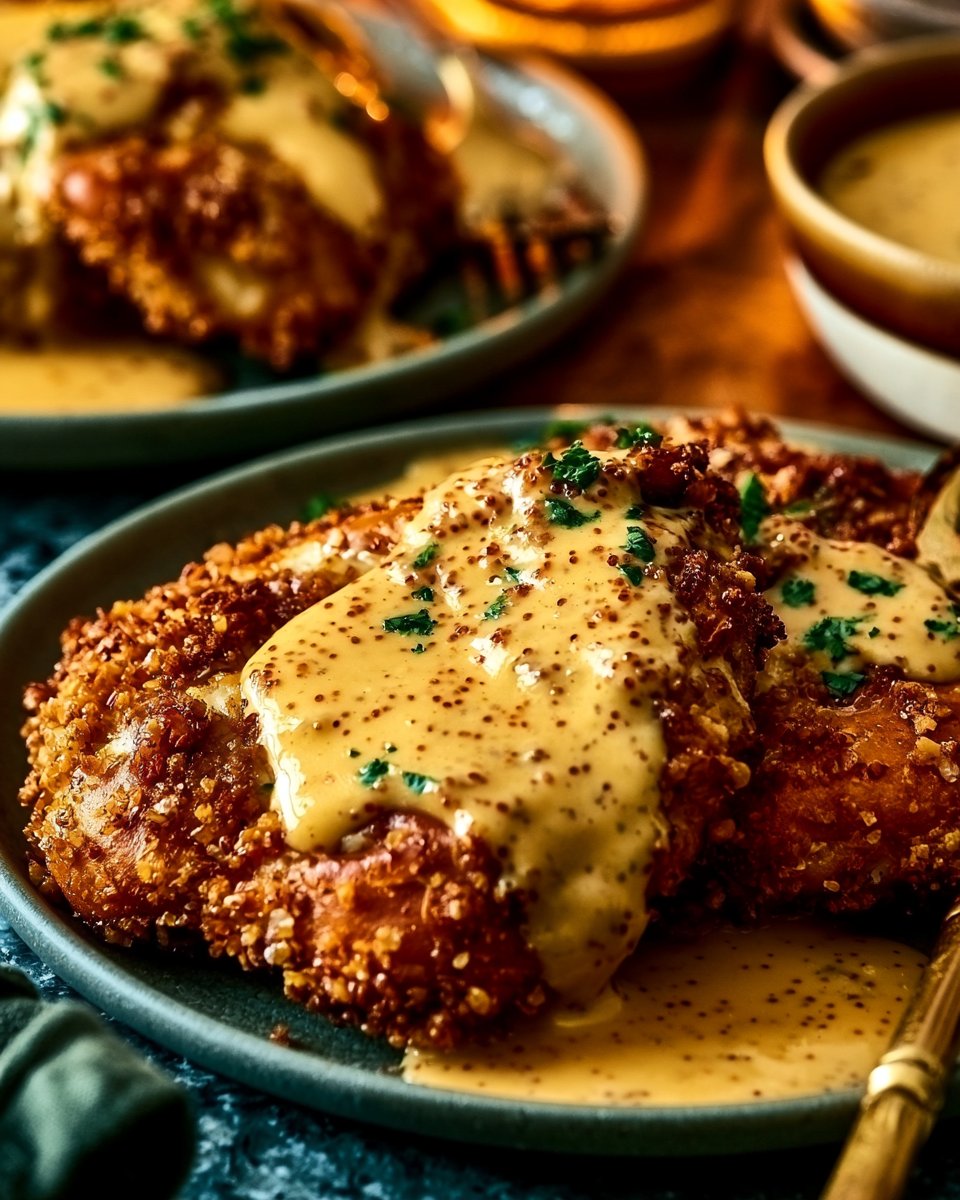 Pretzel Crusted Chicken with Mustard Cheddar Sauce
