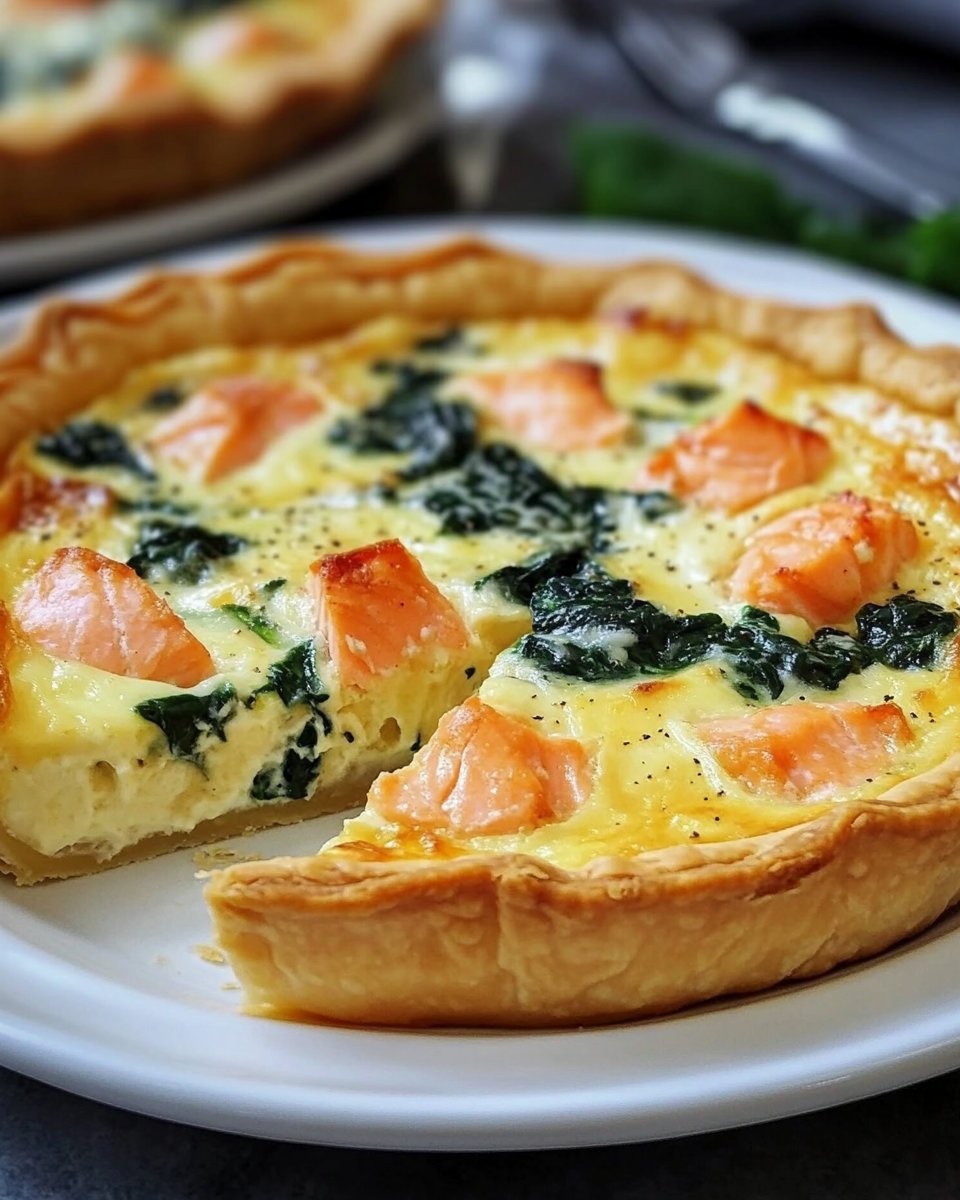 Blätterteig-Quiche mit Spinat und Lachs