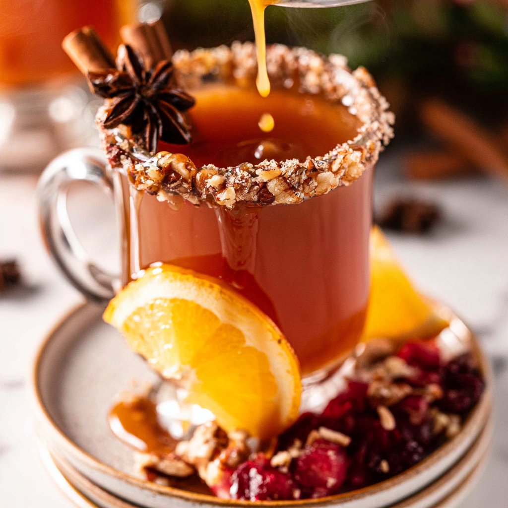 Slow Cooker Mulled Cider with a Caramel Pecan Rim