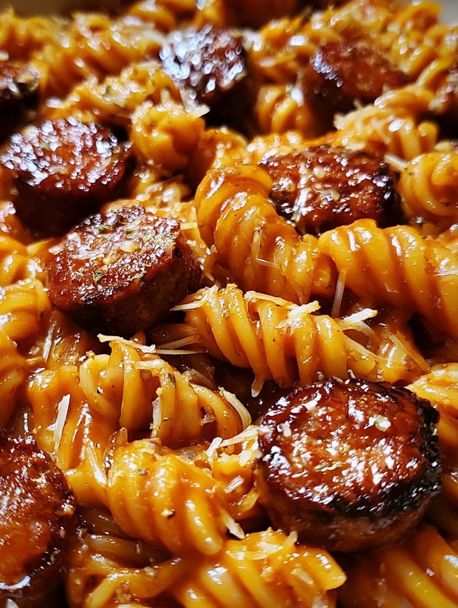 Pasta de salchichas barbacoa con miel en una sola olla