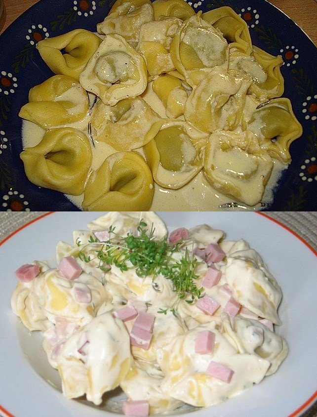 Tortellini mit Frischkäse und Schinken