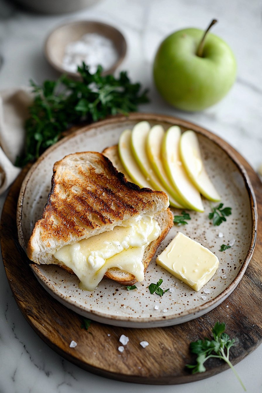 Brie und Apfel Gegrilltes Käse-Sandwich