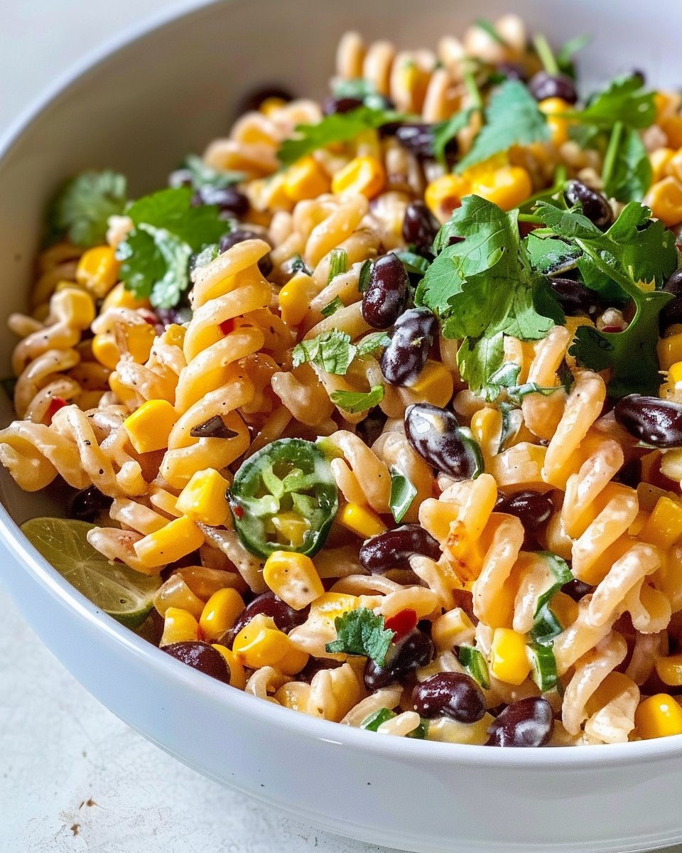 Healthy Black Bean and Corn Pasta Salad with Creamy Lime Dressing