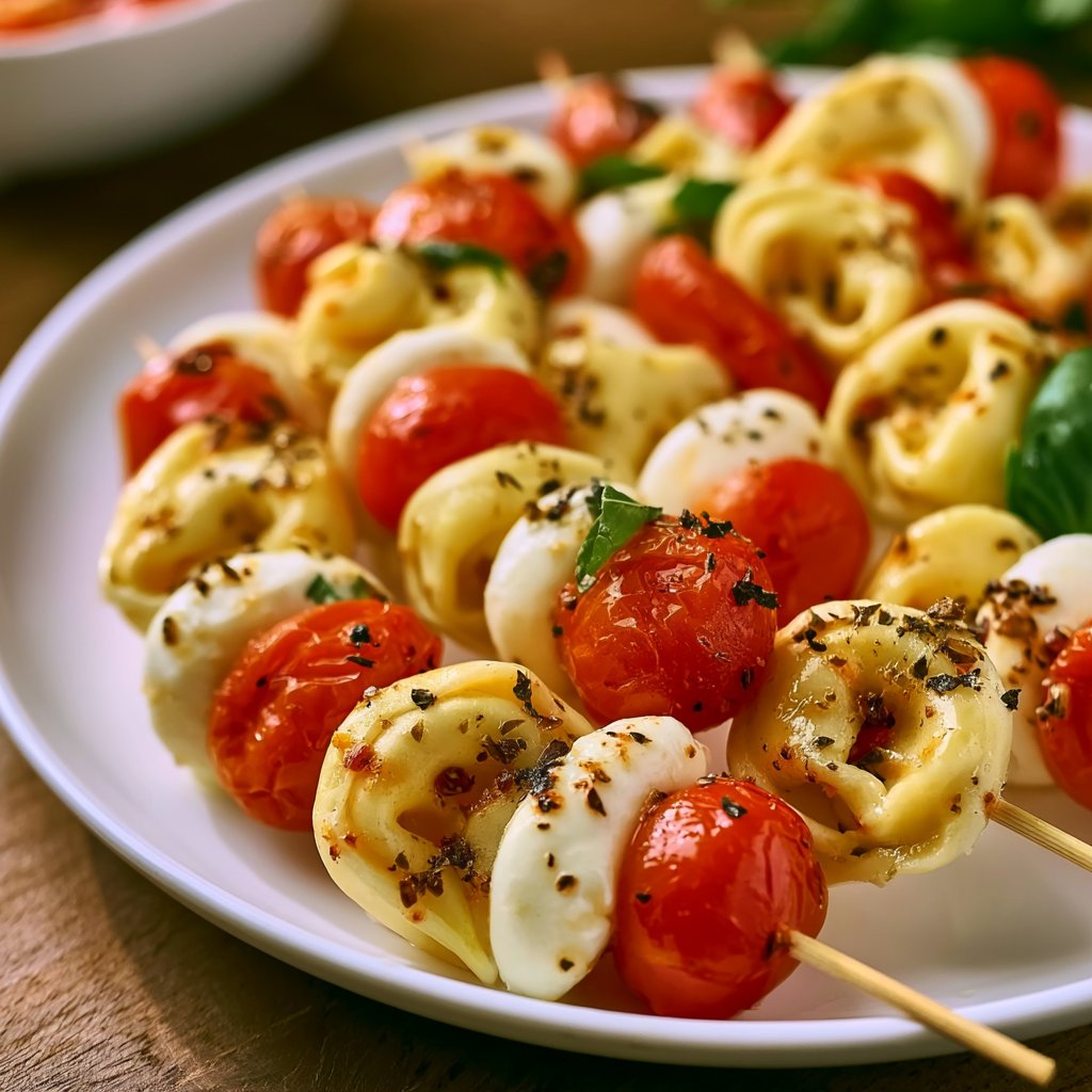 Tortellini-Spieße mit Kirschtomaten und Mozzarella