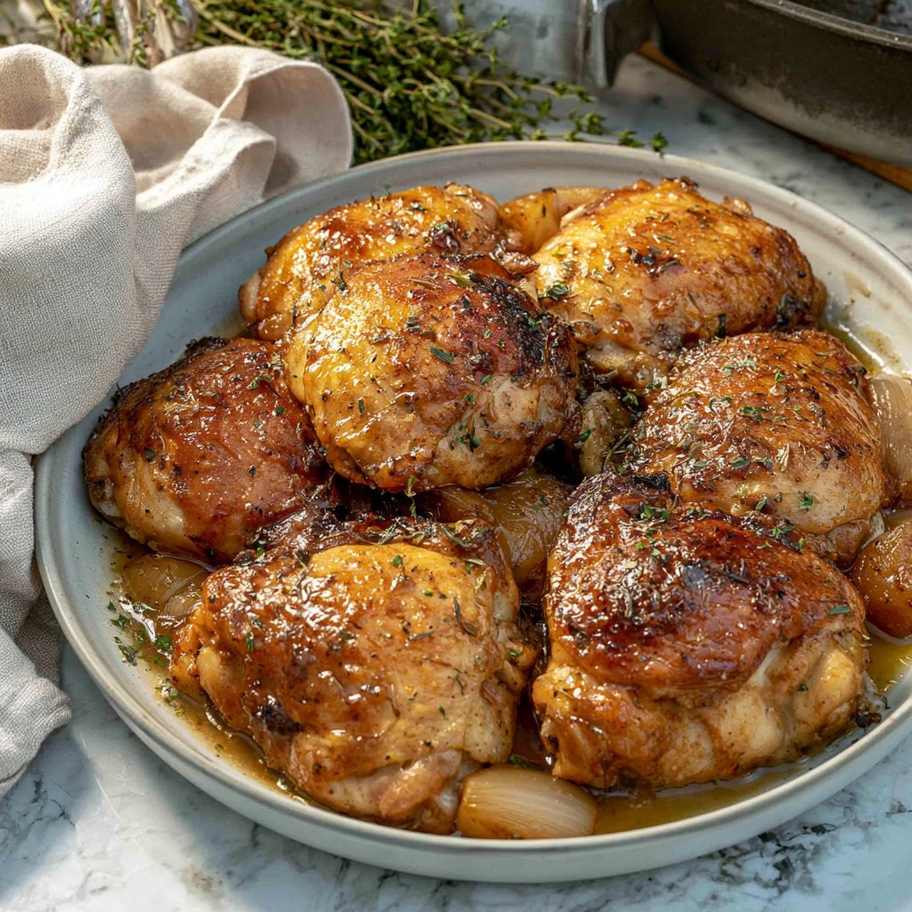 One-Skillet Apple Cider Glazed Chicken Thighs