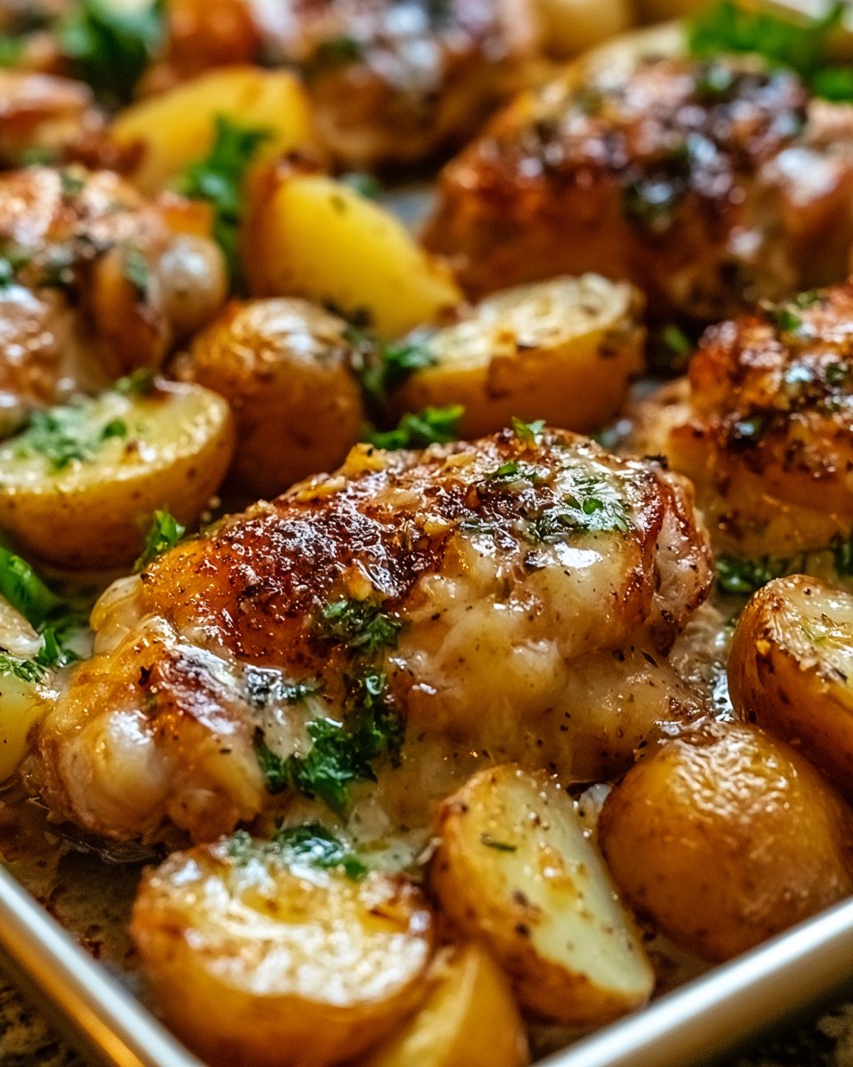 Garlic Parmesan Chicken Thighs and Potatoes | Simple Sheet Pan Recipe