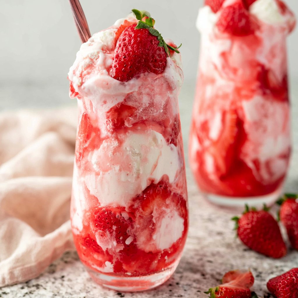 Fresh Strawberry Soda with Vanilla Ice Cream Float