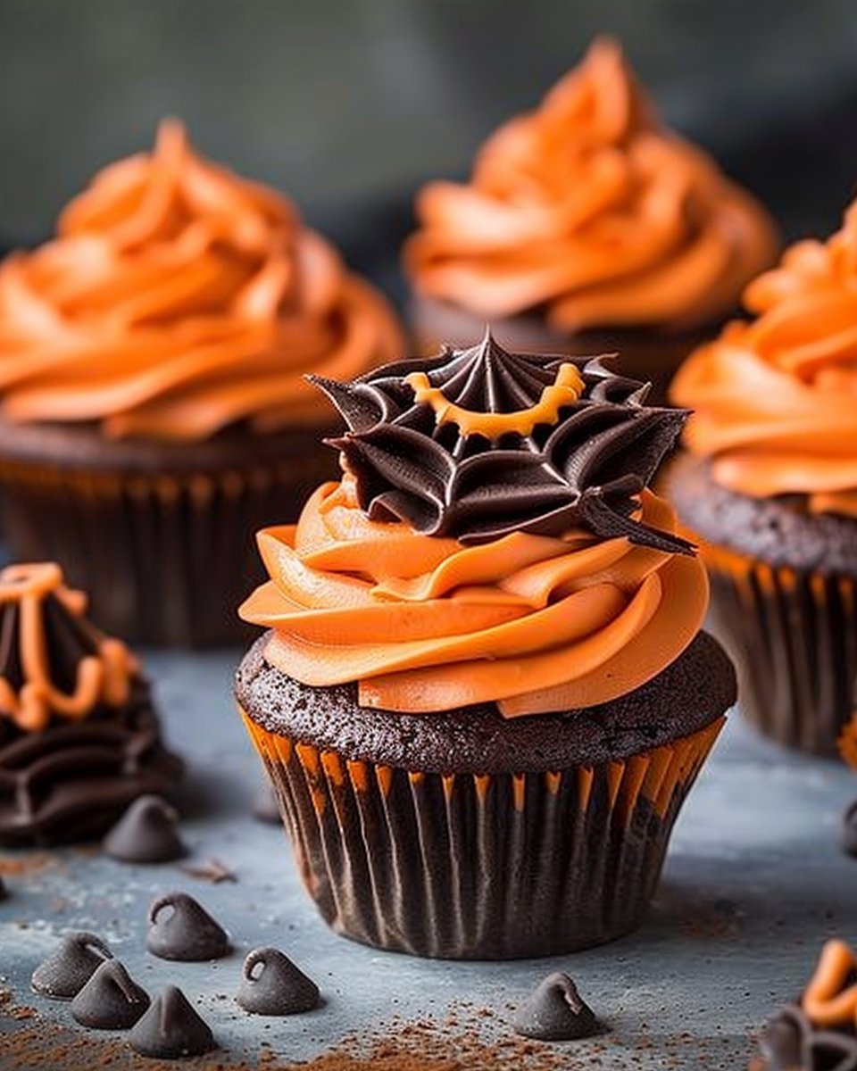 Halloween Chocolate Cupcakes with Orange Frosting | Halloween cupcakes chocolate frosting, Halloween bakes, Halloween baking
