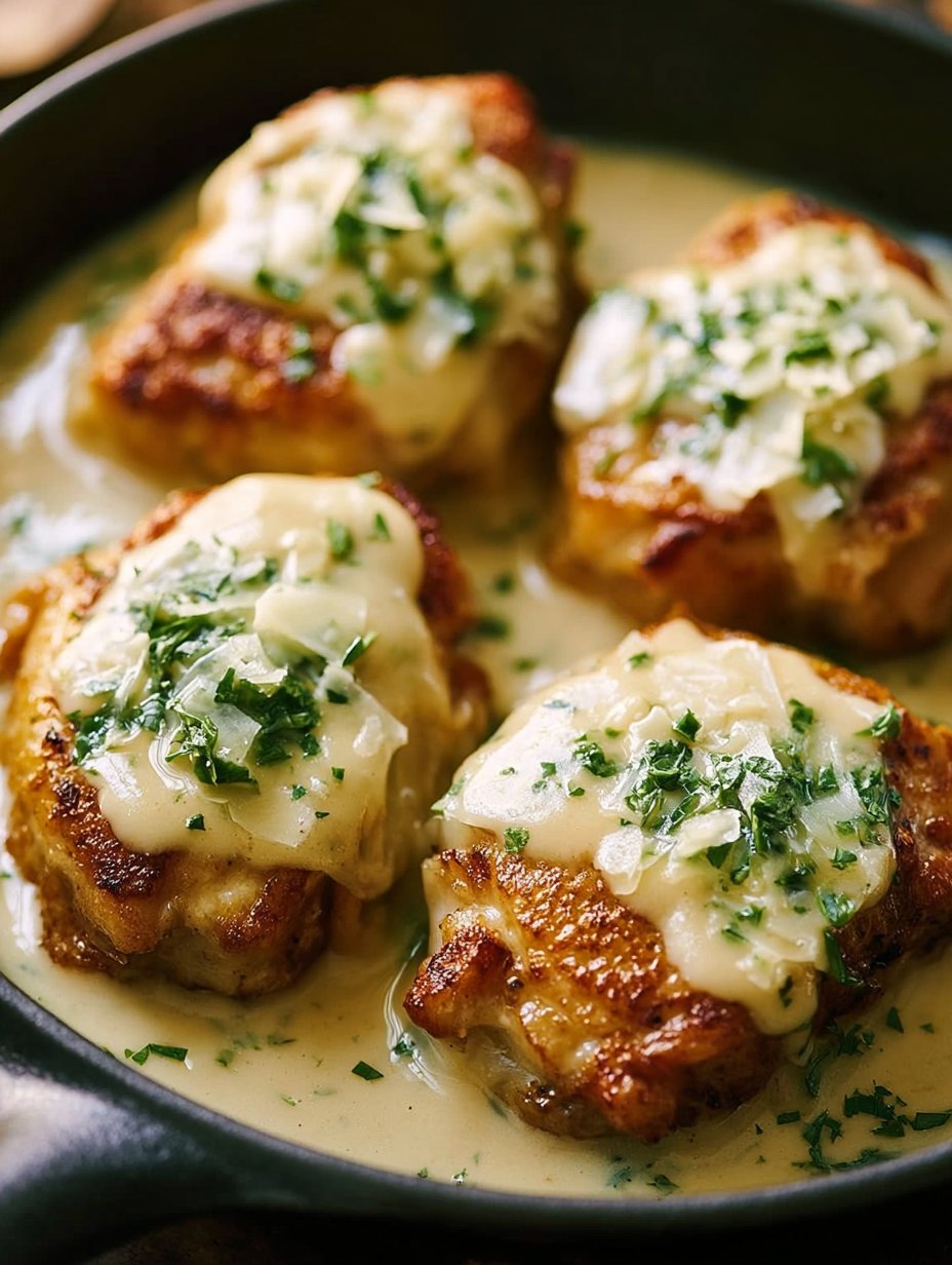 Muslos de Pollo Ajo Cremoso - Cena Fácil de 30 Minutos en Una Sola Sartén