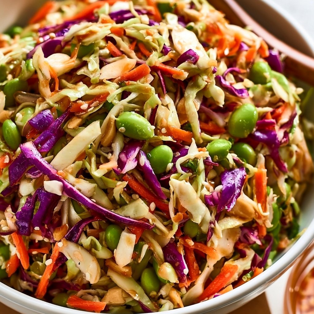 This crunchy Asian Cabbage Salad is colorful, healthy, and absolutely delicious! Made with raw cabbage, carrots, edamame…