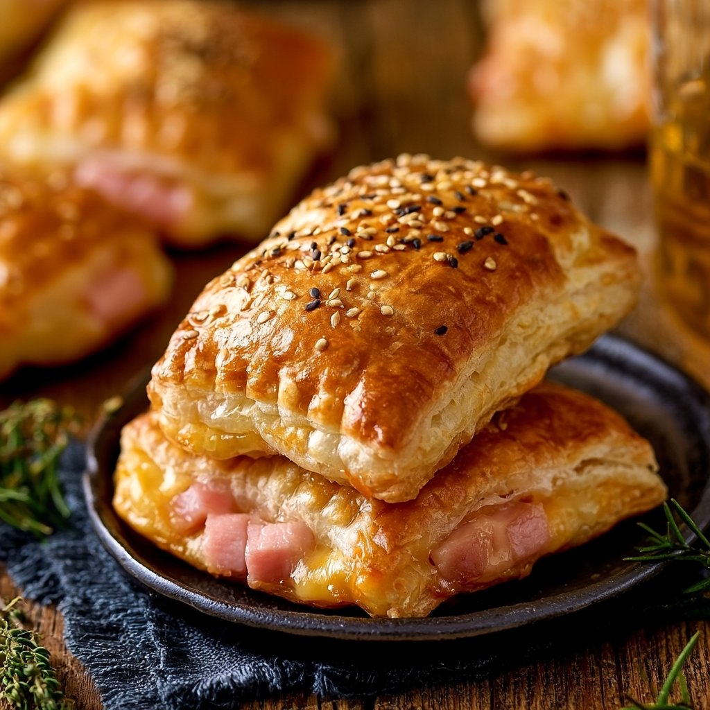 Blätterteigkissen mit Schinken und Käse
