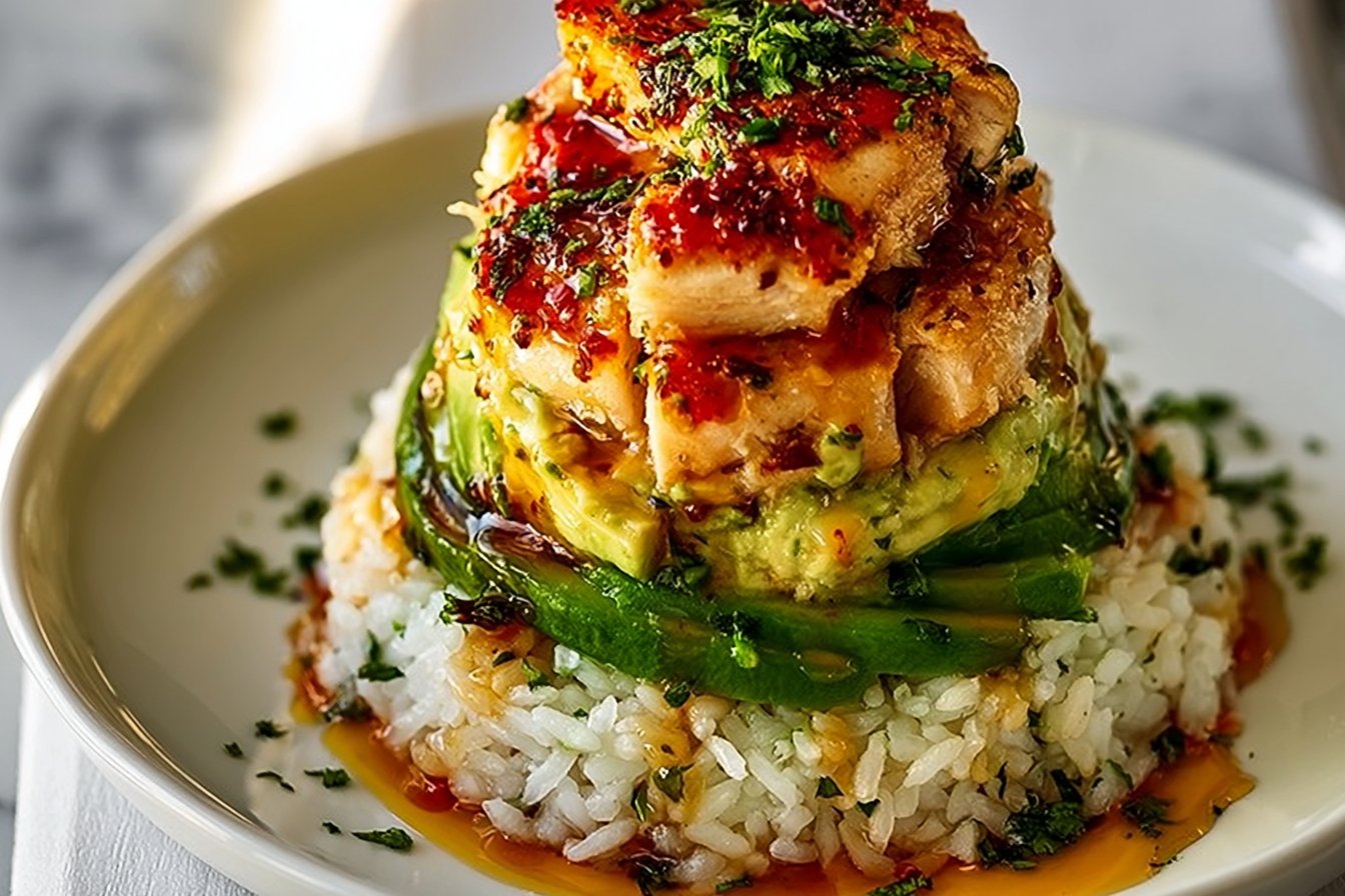 Honey Lime Chicken and Avocado Rice Stack