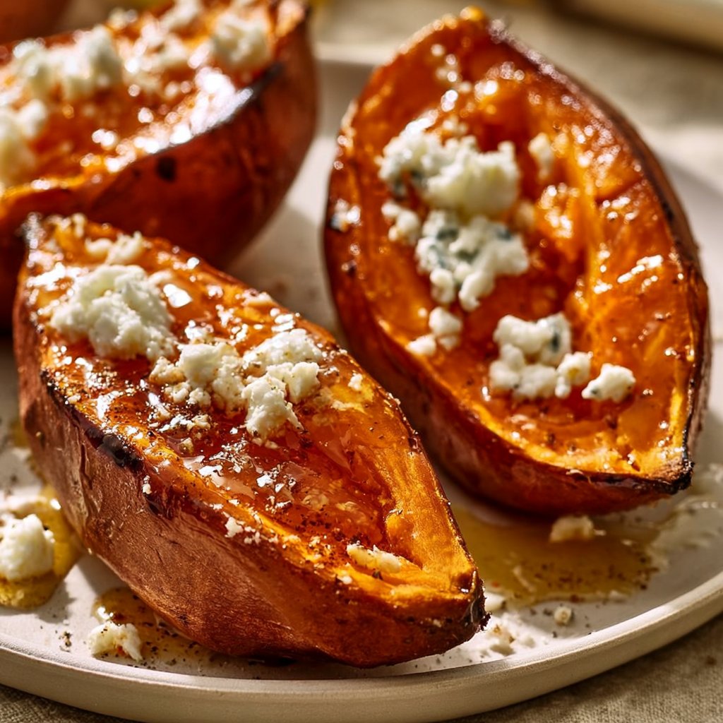 Gebackene Süßkartoffeln mit Honig und Feta
