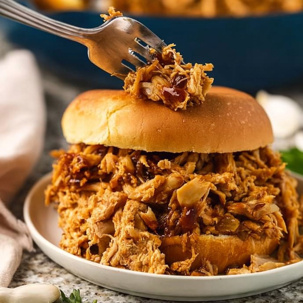 Crockpot Honey Garlic Pulled Chicken Sandwiches