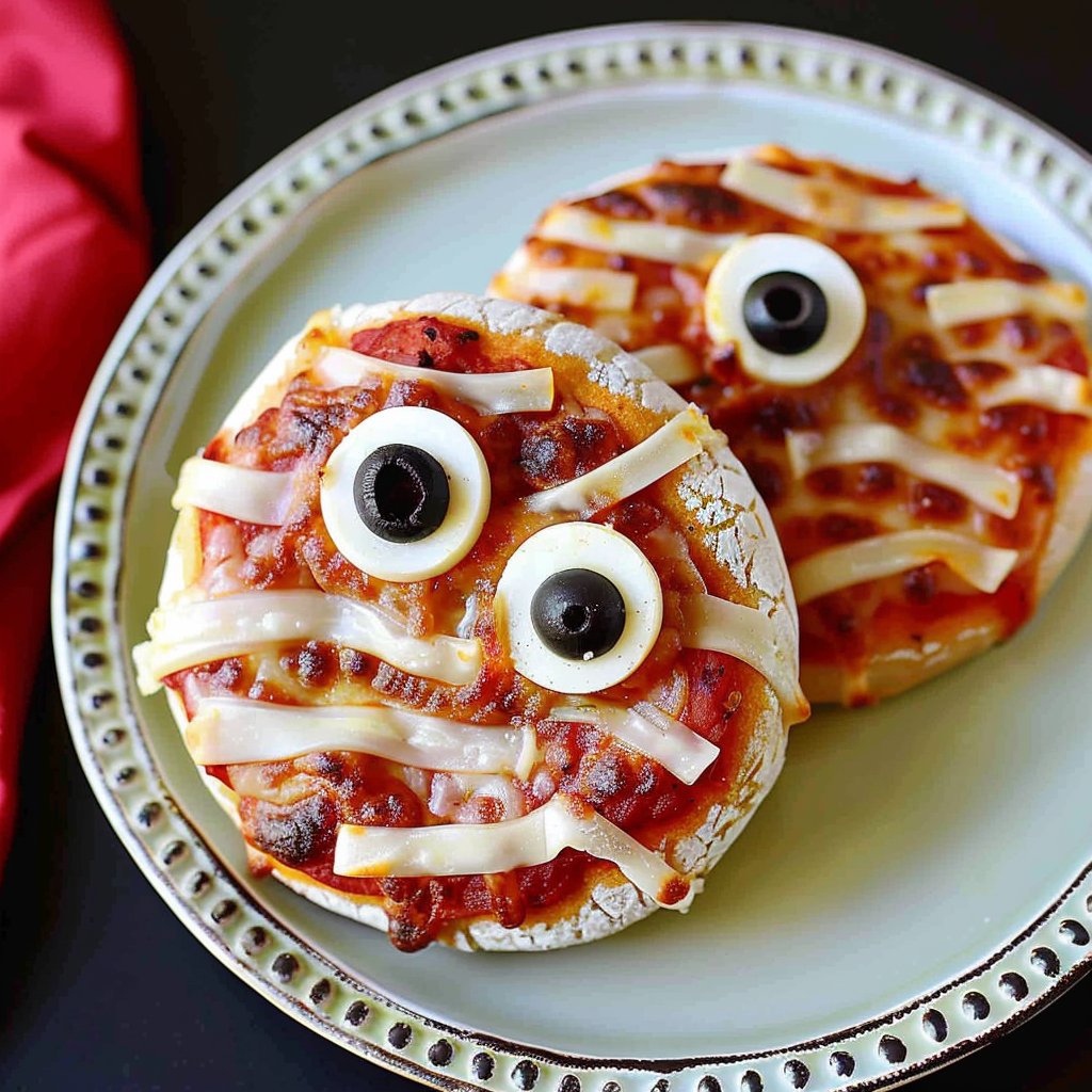 Pizza Bagel Monsters with Olive Eyes