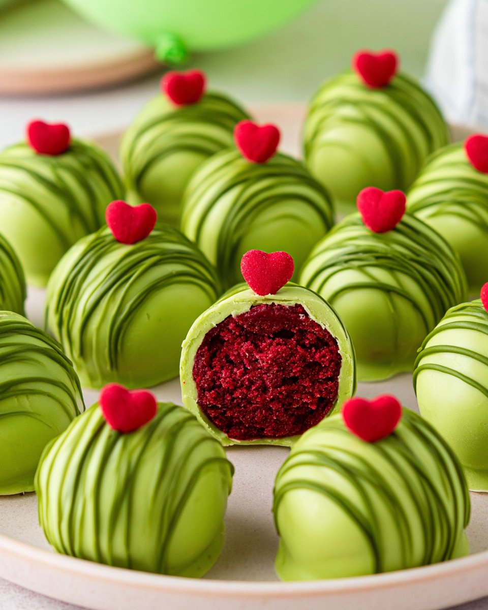 Grinch Oreo Balls with Red Velvet Oreos
