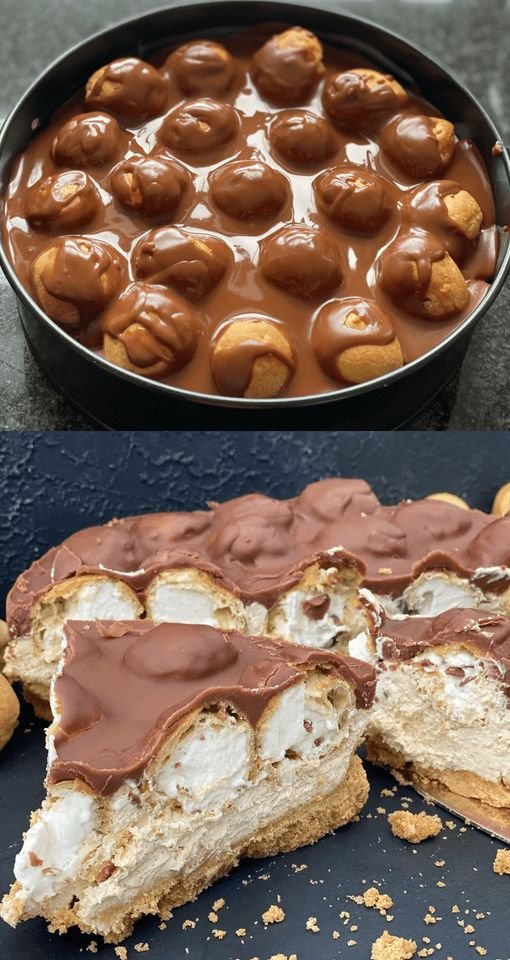 Vanillepudding-Torte mit Mini-Cremepuffs