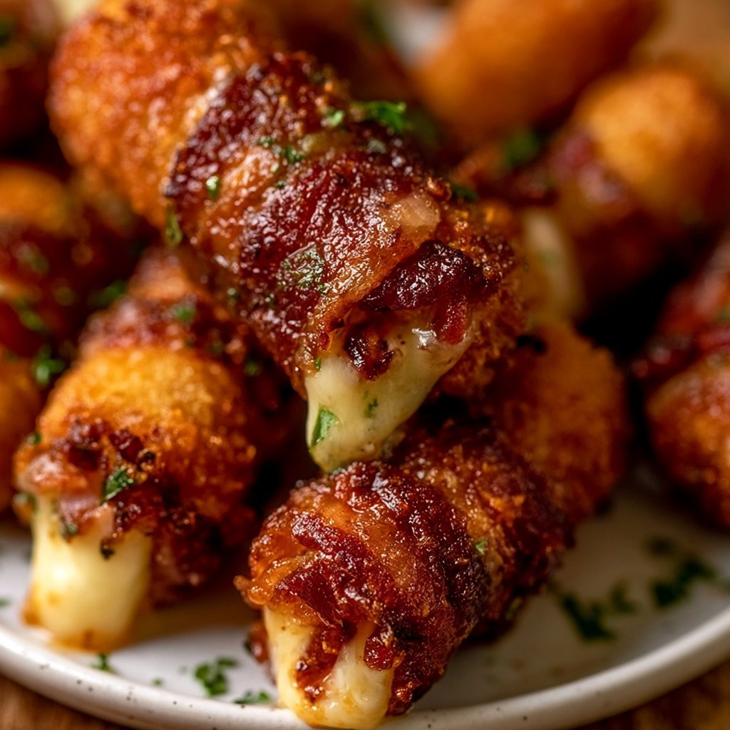Knusprige Rindfleisch-Bacon-Mozzarella-Sticks