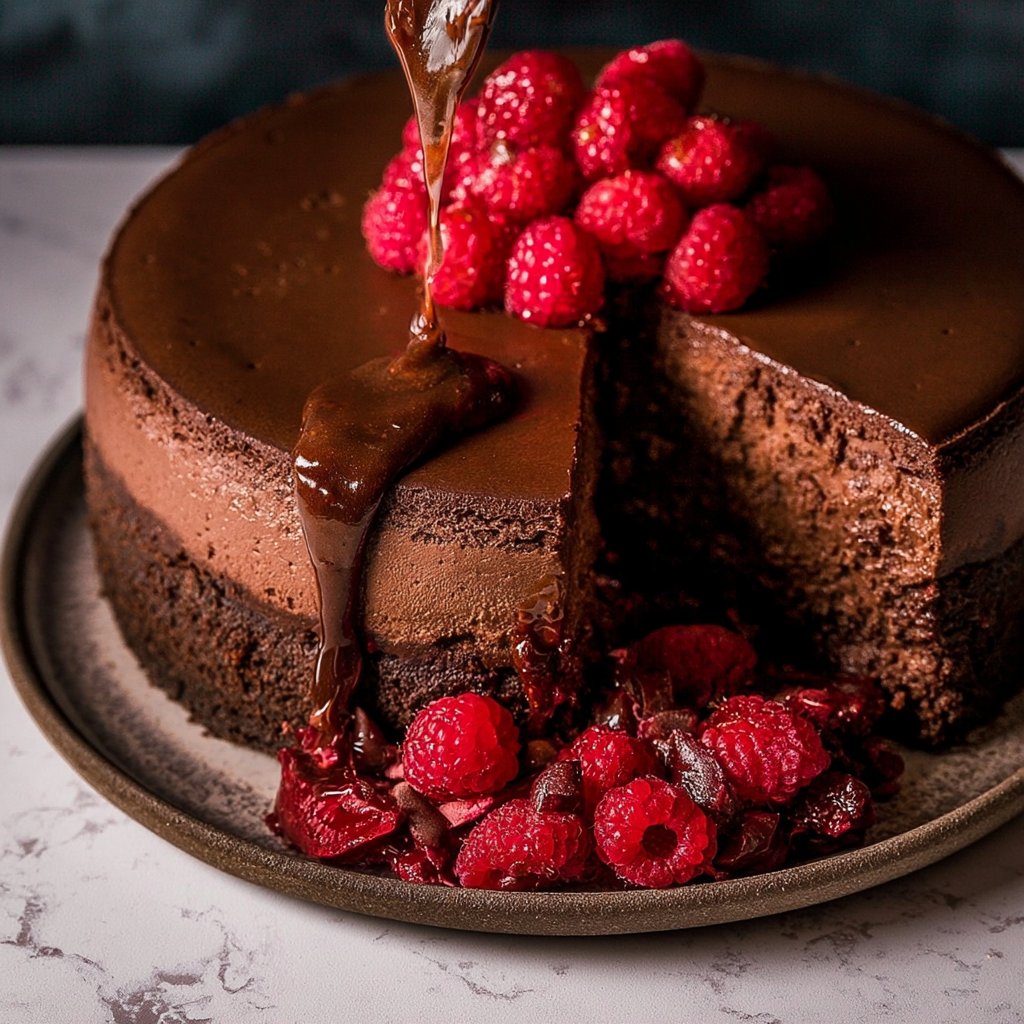Dark Chocolate Raspberry Cheesecake