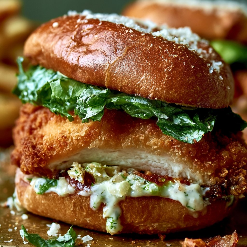 Knuspriges Hähnchen-Caesar-Sandwich