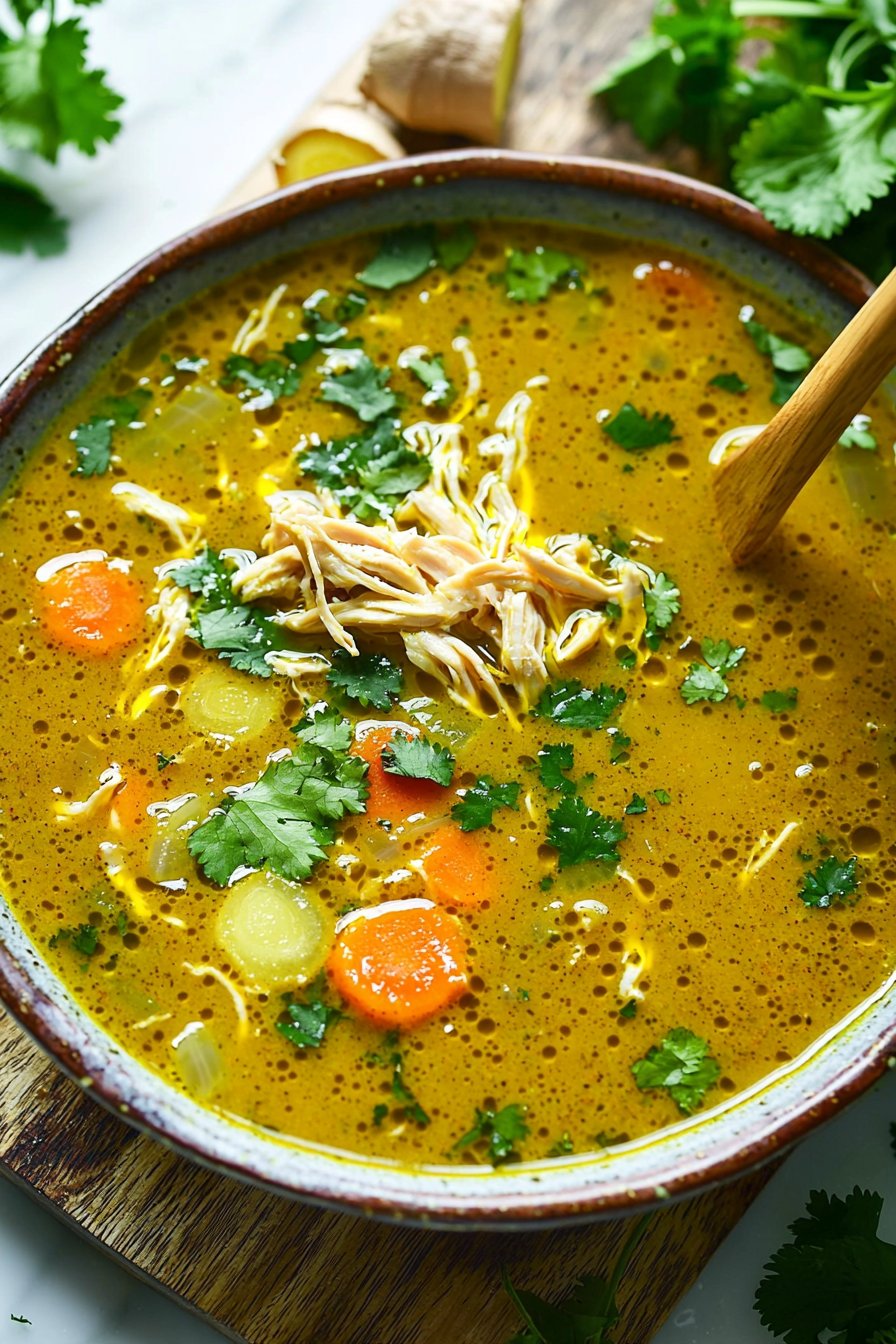 Turmeric Chicken Soup with Ginger and Garlic