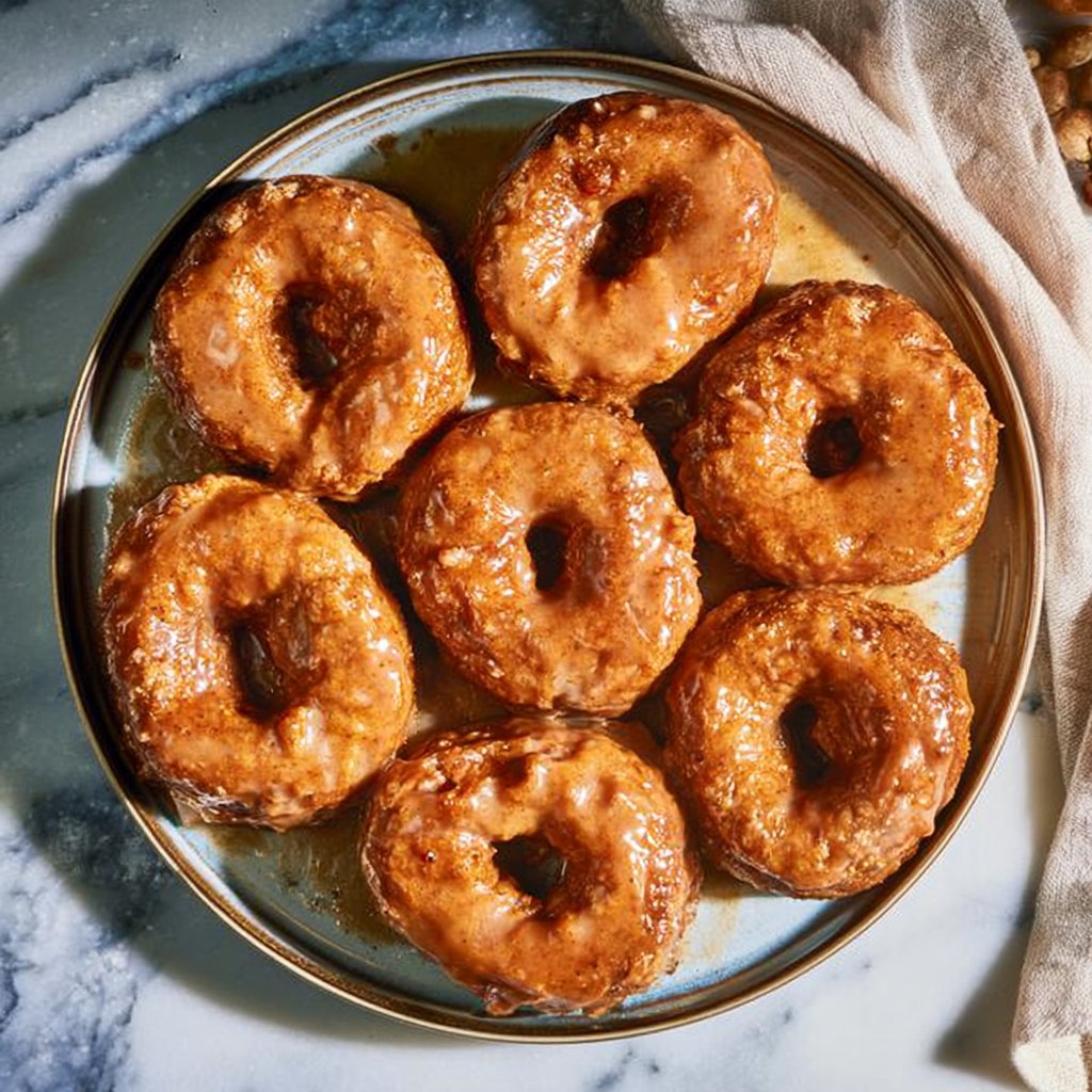 Baked Pumpkin Donuts Topped with Sweet Maple Glaze