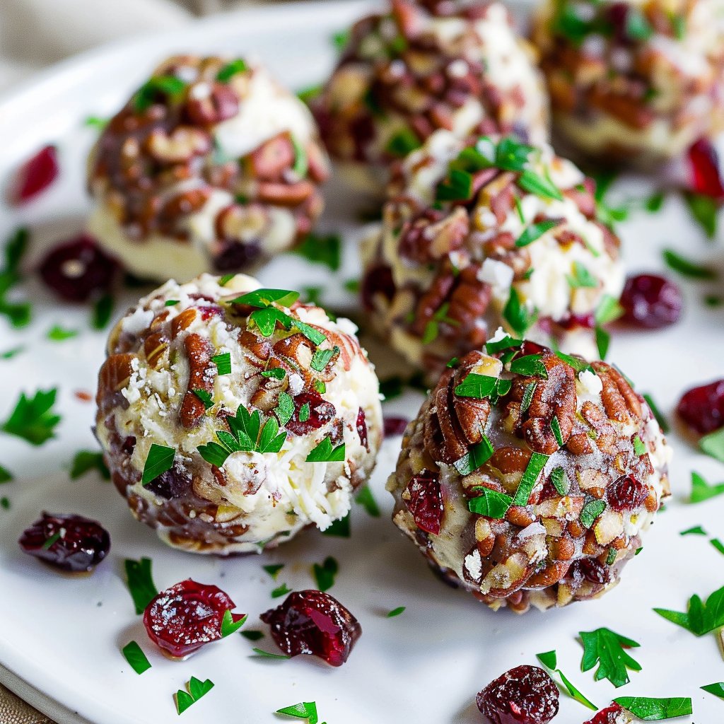 Mini Candied Pecan Cranberry Goat Cheese Balls