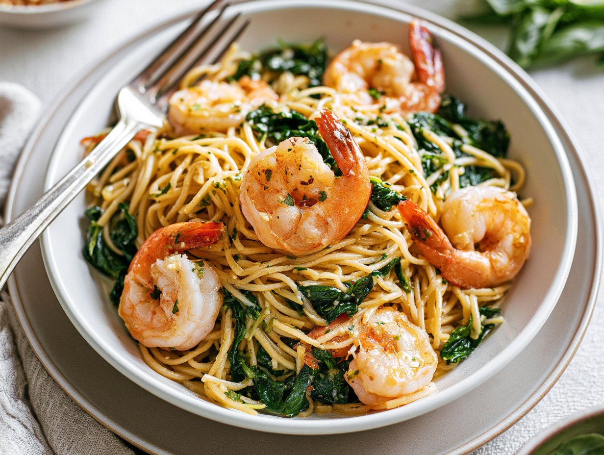 Lemon Garlic Shrimp Pasta With Spinach