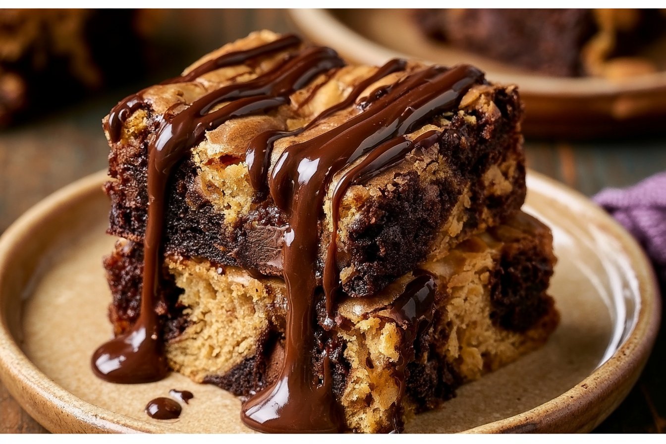 Sourdough Brown Butter Brookies with Chocolate Drizzle
