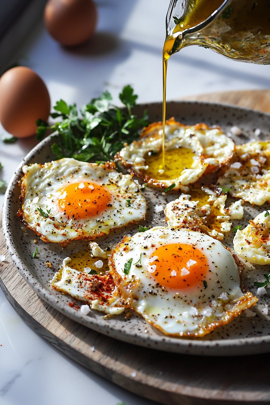 Goldene knusprige Feta mit Spiegeleiern
