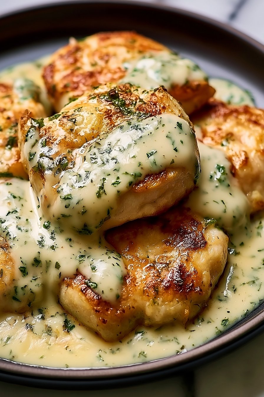Mozzarella Chicken in Basil Cream Sauce