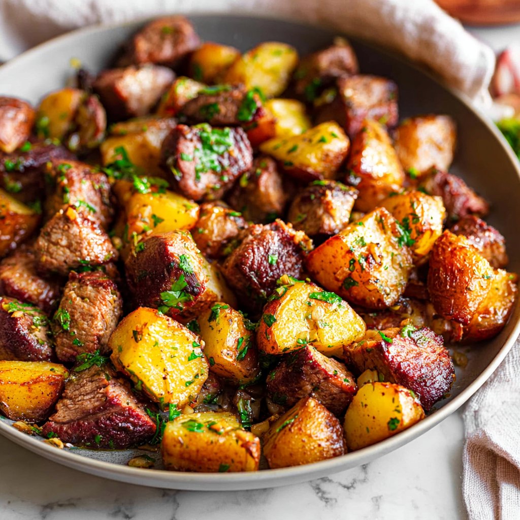 One-Pan Garlic Herb Butter Steak Bites & Potatoes